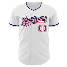 Load image into Gallery viewer, Custom White Medium Pink-Navy Authentic Baseball Jersey
