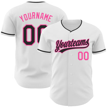 Custom White Black-Pink Authentic Baseball Jersey