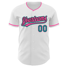 Charger l'image dans la galerie, Custom White Teal Black-Pink Authentic Baseball Jersey
