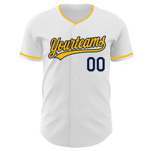 Загрузить изображение в средство просмотра галереи, Custom White Gold-Navy Authentic Baseball Jersey
