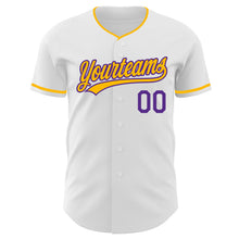 Charger l'image dans la galerie, Custom White Gold-Purple Authentic Baseball Jersey
