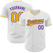 Charger l'image dans la galerie, Custom White Gold-Purple Authentic Baseball Jersey
