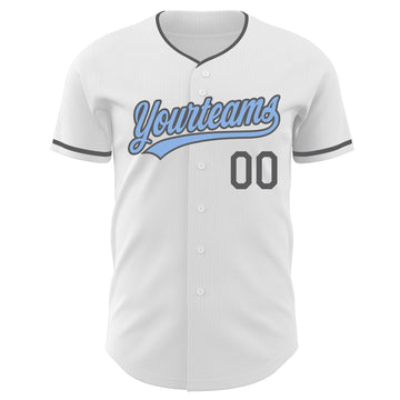 Custom White Light Blue-Steel Gray Authentic Baseball Jersey