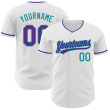 Загрузить изображение в средство просмотра галереи, Custom White Purple-Teal Authentic Baseball Jersey
