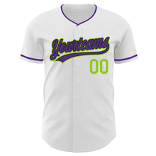 Charger l'image dans la galerie, Custom White Purple Black-Neon Green Authentic Baseball Jersey
