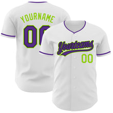Charger l'image dans la galerie, Custom White Purple Black-Neon Green Authentic Baseball Jersey
