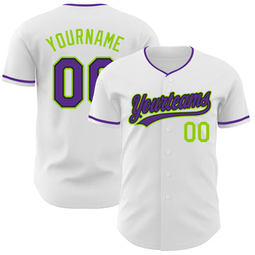 Custom White Purple Black-Neon Green Authentic Baseball Jersey