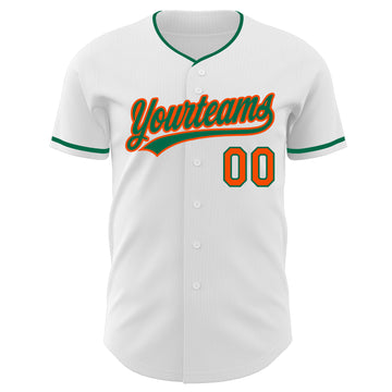 Custom White Kelly Green-Orange Authentic Baseball Jersey
