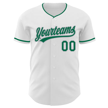 Custom White Kelly Green-Gray Authentic Baseball Jersey