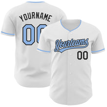Laden Sie das Bild in den Galerie-Viewer, Custom White Light Blue-Black Authentic Baseball Jersey
