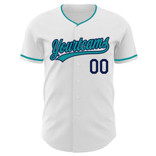 Load image into Gallery viewer, Custom White Teal-Navy Authentic Baseball Jersey

