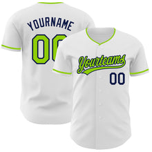 Load image into Gallery viewer, Custom White Neon Green-Navy Authentic Baseball Jersey
