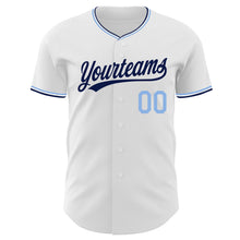 Charger l'image dans la galerie, Custom White Navy-Light Blue Authentic Baseball Jersey
