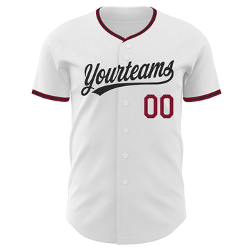Custom White Black-Crimson Authentic Baseball Jersey