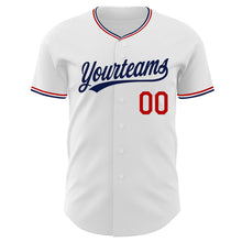Load image into Gallery viewer, Custom White Navy-Red Authentic Baseball Jersey
