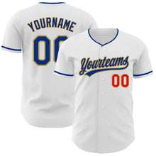 Charger l'image dans la galerie, Custom White Fire Red Royal-Old Gold Authentic Baseball Jersey
