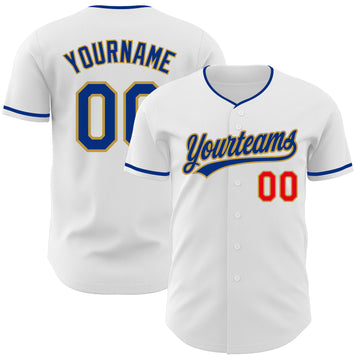 Custom White Fire Red Royal-Old Gold Authentic Baseball Jersey