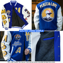 Load image into Gallery viewer, Custom Green White Orange-Black Bomber Full-Snap Varsity Letterman Jacket
