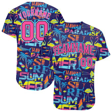 Laden Sie das Bild in den Galerie-Viewer, Custom 3D Pattern Design Abstract Geometric Pattern With Palm Trees Sharks Flamingo With The Words:Summer Hawaii Authentic Baseball Jersey
