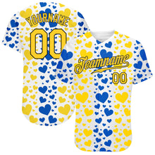 Laden Sie das Bild in den Galerie-Viewer, Custom 3D Pattern Design Hearts Painted In The Colors Of The Ukrainian Flag Authentic Baseball Jersey
