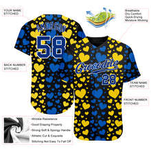 Load image into Gallery viewer, Custom 3D Pattern Design Hearts Painted In The Colors Of The Ukrainian Flag Authentic Baseball Jersey
