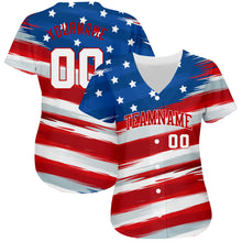 Laden Sie das Bild in den Galerie-Viewer, Custom Royal White-Red 3D American Flag Authentic Baseball Jersey
