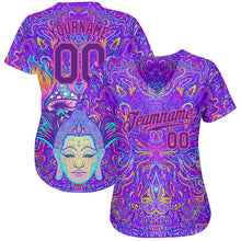 Загрузить изображение в средство просмотра галереи, Custom 3D Pattern Design Sitting Buddha Over Colorful Neon Background Psychedelic Mushroom Composition Authentic Baseball Jersey
