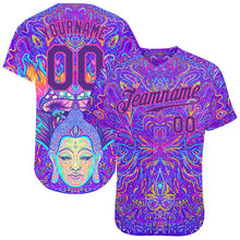Загрузить изображение в средство просмотра галереи, Custom 3D Pattern Design Sitting Buddha Over Colorful Neon Background Psychedelic Mushroom Composition Authentic Baseball Jersey
