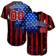 Laden Sie das Bild in den Galerie-Viewer, Custom Black Red Royal-White 3D Distressed American Flag Authentic Baseball Jersey
