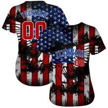Laden Sie das Bild in den Galerie-Viewer, Custom Black Red Royal-White 3D Eagle American Flag Authentic Baseball Jersey
