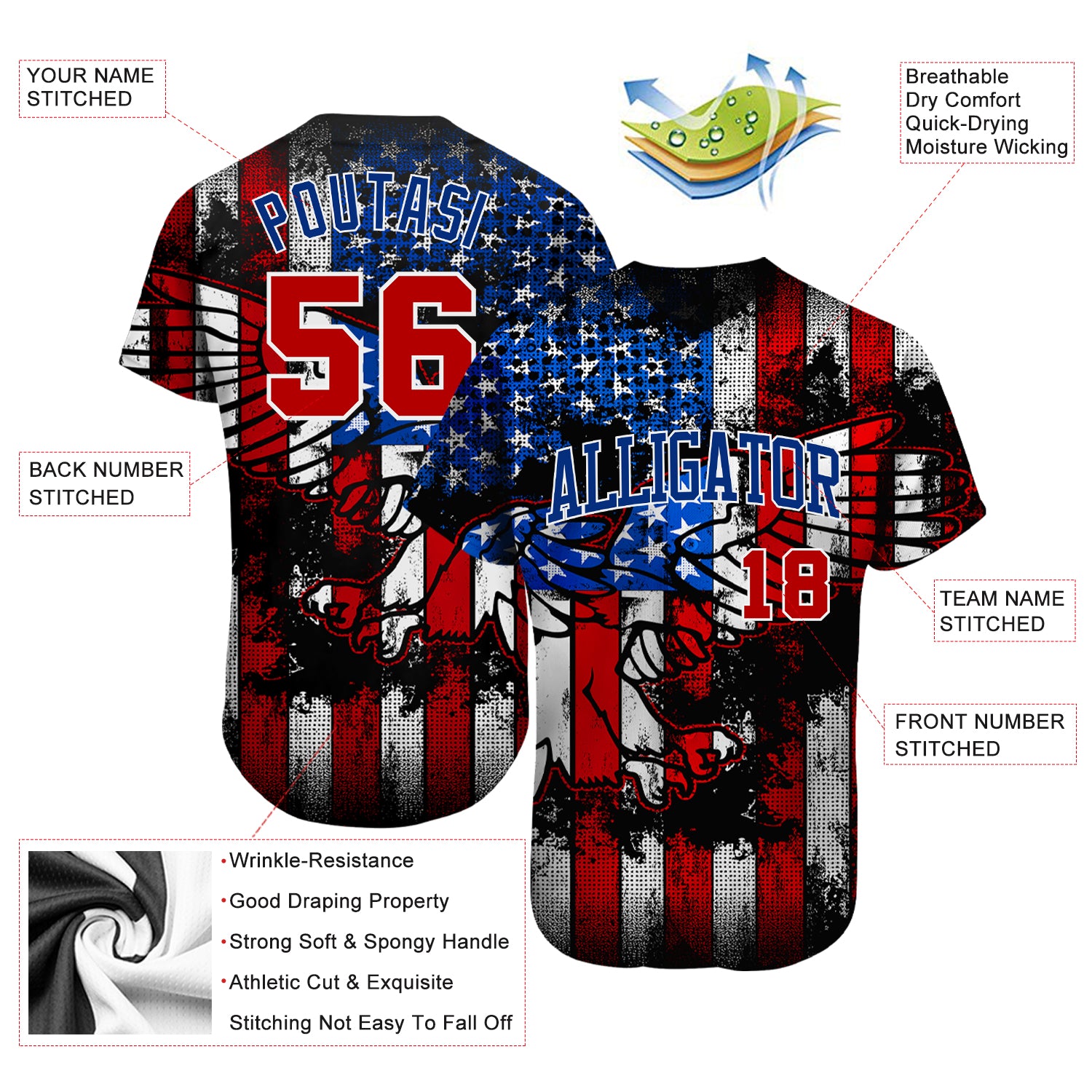 Custom Cream Red-Royal American Flag Baseball Jersey - Jomagift