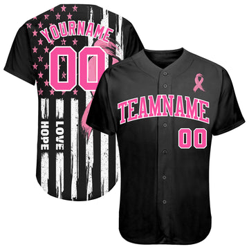 Custom 3D American Flag With Pink Ribbon Breast Cancer Awareness Month Women Health Care Support Authentic Baseball Jersey