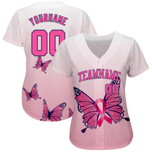 Laden Sie das Bild in den Galerie-Viewer, Custom 3D Pink Ribbon Breast Cancer Awareness Month With Butterflies Women Health Care Support Authentic Baseball Jersey

