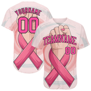 Custom 3D Breast Cancer Awareness Month With Woman Hand And Pink Ribbon Women Health Care Support Authentic Baseball Jersey