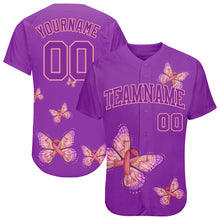 Laden Sie das Bild in den Galerie-Viewer, Custom 3D Pink Ribbon With Butterfly Wings Breast Cancer Awareness Month Women Health Care Support Authentic Baseball Jersey
