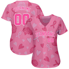 Загрузить изображение в средство просмотра галереи, Custom 3D Pink Ribbon Breast Cancer Awareness Month Women Health Care Support Authentic Baseball Jersey
