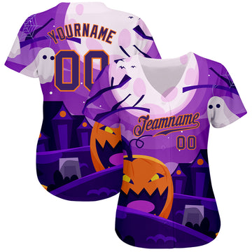 Custom 3D Pattern Halloween Pumpkins Horror Night Authentic Baseball Jersey