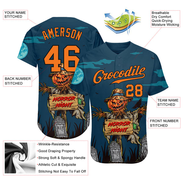 Cheap Custom 3D Pattern Halloween Pumpkins Horror Night Authentic Baseball  Jersey Free Shipping – CustomJerseysPro