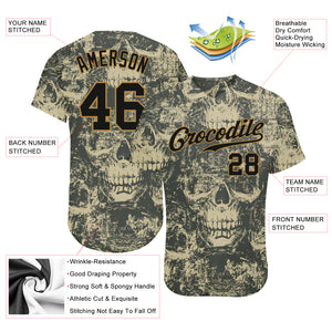 Custom 3D Pattern Halloween Skulls Authentic Baseball Jersey