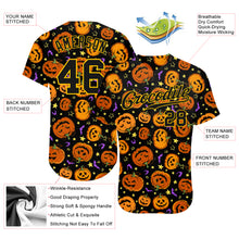 Laden Sie das Bild in den Galerie-Viewer, Custom 3D Pattern Halloween Pumpkins Bats Stars Authentic Baseball Jersey
