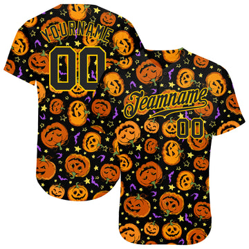 Custom 3D Pattern Halloween Pumpkins Bats Stars Authentic Baseball Jersey