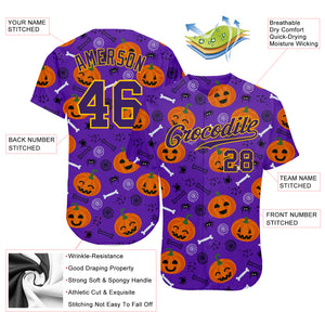 Custom 3D Pattern Halloween Pumpkins Authentic Baseball Jersey