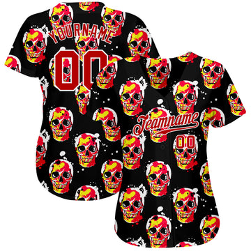 Custom 3D Pattern Halloween Skulls Authentic Baseball Jersey