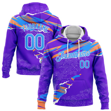 Custom Stitched Purple Light Blue Orange-White 3D Pattern Design Sports Pullover Sweatshirt Hoodie