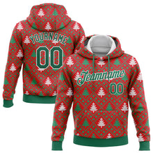 Laden Sie das Bild in den Galerie-Viewer, Custom Stitched Red Kelly Green-White 3D Christmas Trees Sports Pullover Sweatshirt Hoodie
