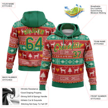 Laden Sie das Bild in den Galerie-Viewer, Custom Stitched Red Kelly Green-Gold 3D Christmas Reindeers Sports Pullover Sweatshirt Hoodie

