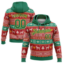 Laden Sie das Bild in den Galerie-Viewer, Custom Stitched Red Kelly Green-Gold 3D Christmas Reindeers Sports Pullover Sweatshirt Hoodie
