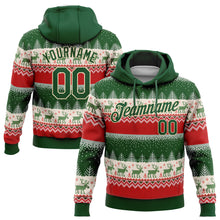 Load image into Gallery viewer, Custom Stitched Red Green-Cream 3D Christmas Reindeers Sports Pullover Sweatshirt Hoodie
