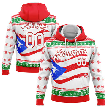 Custom Stitched Red White-Kelly Green 3D Puerto Rican Flag Sports Pullover Sweatshirt Hoodie