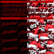 Laden Sie das Bild in den Galerie-Viewer, Custom Stitched Black Red-White 3D Skulls And Christmas Santa&#39;s Hat Sports Pullover Sweatshirt Hoodie
